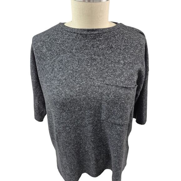 Zara Trafaluc Soft Turkish Poly Blend Flannel Tee Heathered Black Gray Sz S - Picture 2 of 6